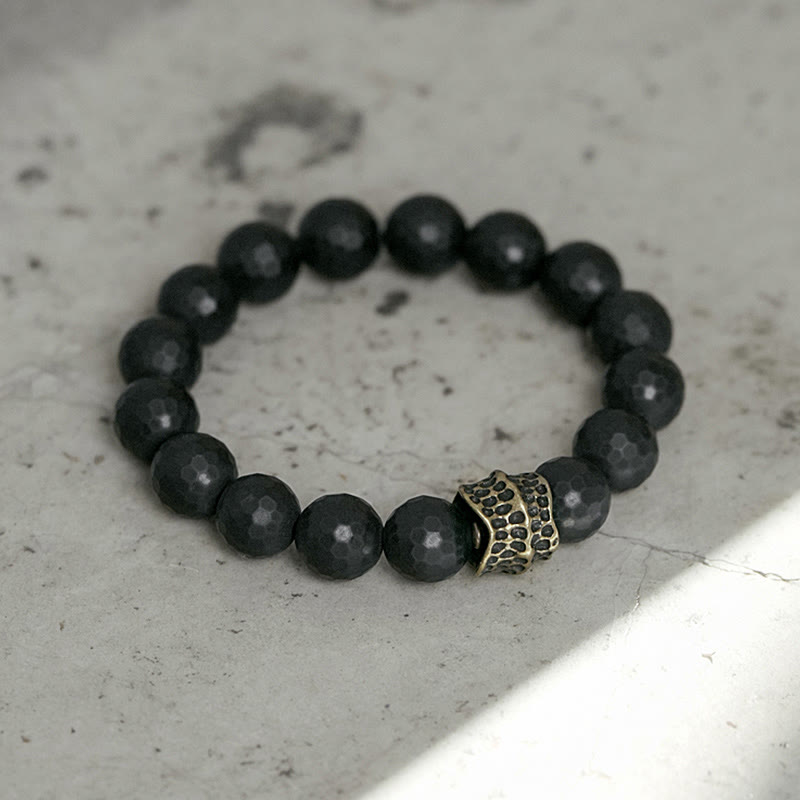 Stone of buddha Matte Frosting Black Onyx Copper Brass Protection Bracelet