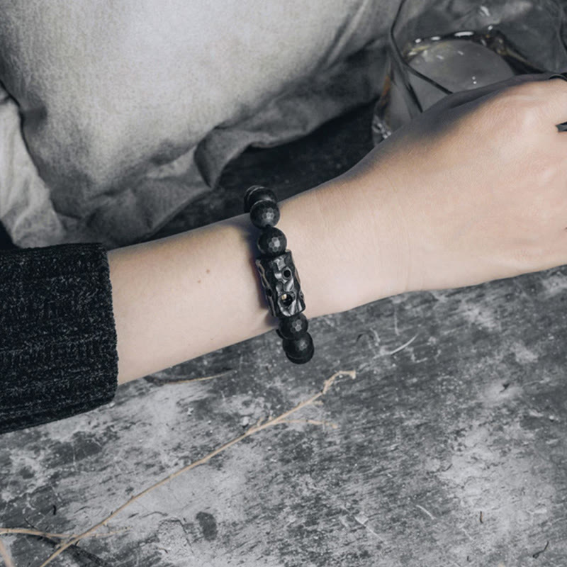 Stone of buddha Matte Frosted Surface Black Onyx Ebony Protection Bracelet