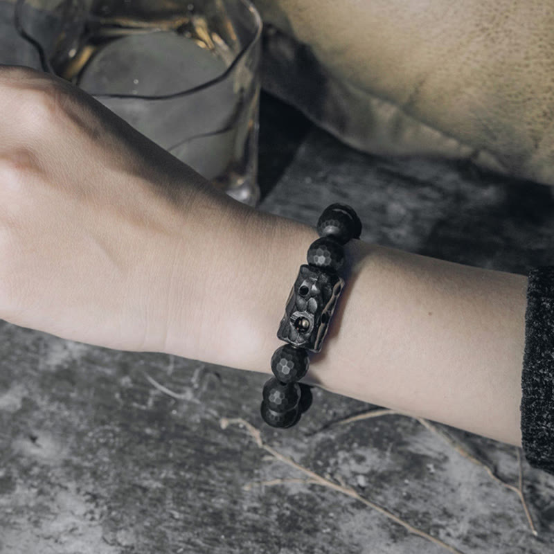 Stone of buddha Matte Frosted Surface Black Onyx Ebony Protection Bracelet
