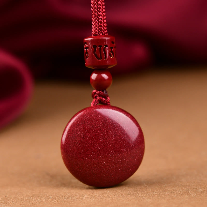 Stone of buddha Natural Cinnabar Six True Words 'Om Mani Padme Hum' Braided String Blessing Key Chain Necklace Pendant