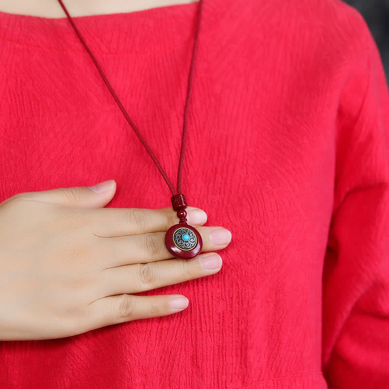 Stone of buddha Natural Cinnabar Six True Words 'Om Mani Padme Hum' Braided String Blessing Key Chain Necklace Pendant