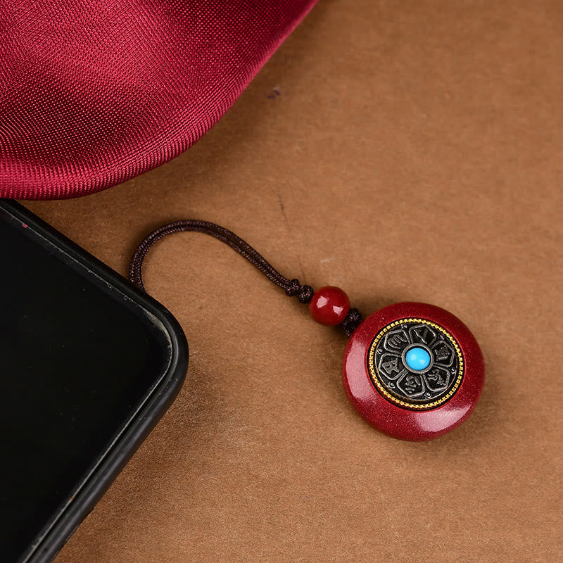 Stone of buddha Natural Cinnabar Six True Words 'Om Mani Padme Hum' Braided String Blessing Key Chain Necklace Pendant