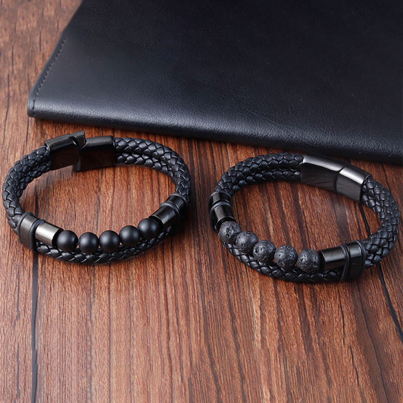 Stone of buddha Lava Rock Frosted Stone Healing Leather Magnetic Buckle Bracelet