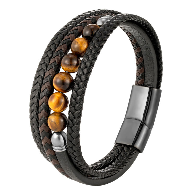 Stone of buddha Tiger Eye Stone Protection Leather Bracelet