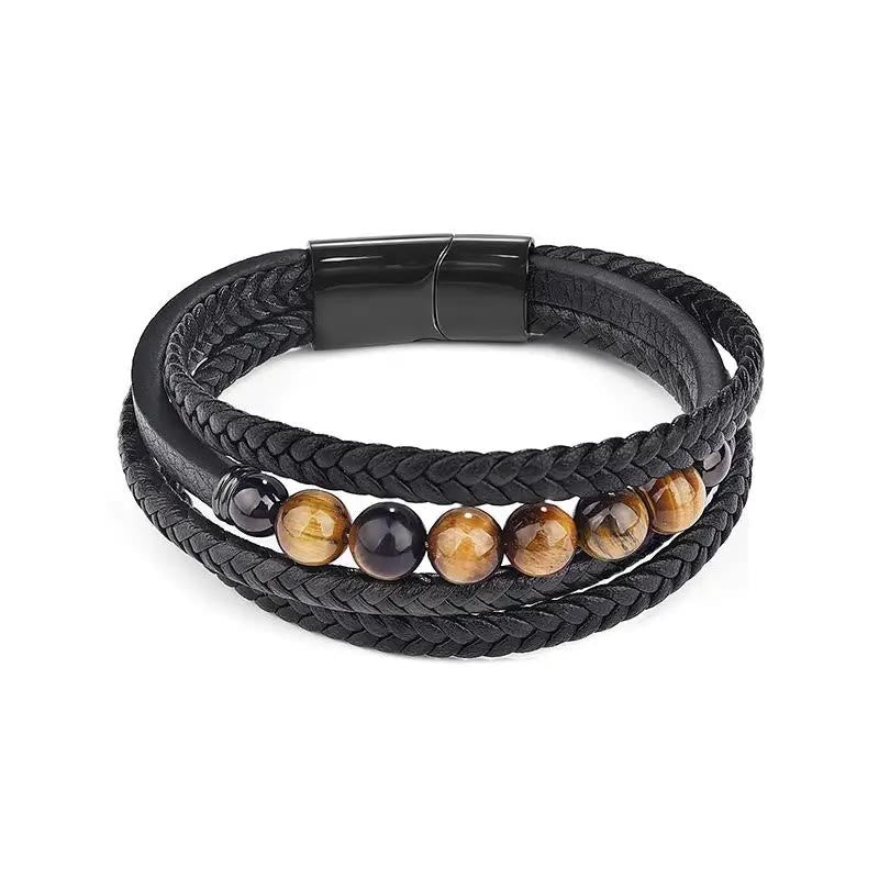Stone of buddha Tiger Eye Stone Protection Leather Bracelet