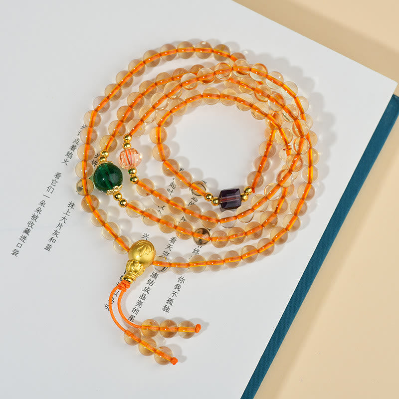 Stone of buddha 108 Mala Beads Citrine Happiness Bracelet