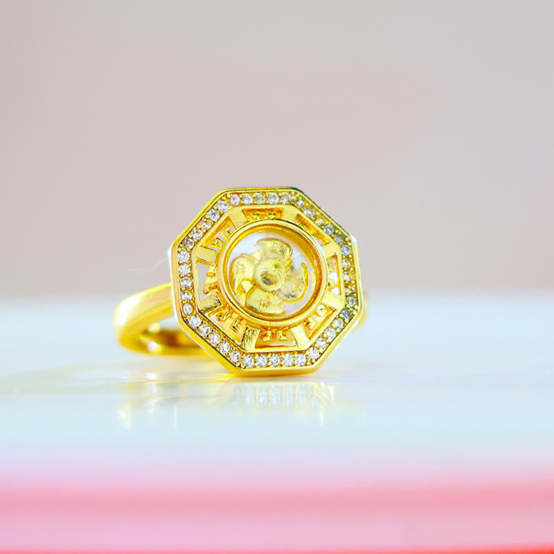 Stone of buddha Gold Plated Copper Windmill Feng Sheng Shui Qi Luck Wealth Adjustable Ring