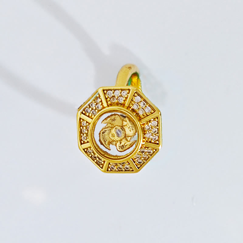 Stone of buddha Gold Plated Copper Windmill Feng Sheng Shui Qi Luck Wealth Adjustable Ring