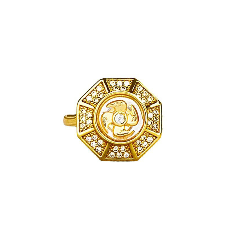 Stone of buddha Gold Plated Copper Windmill Feng Sheng Shui Qi Luck Wealth Adjustable Ring