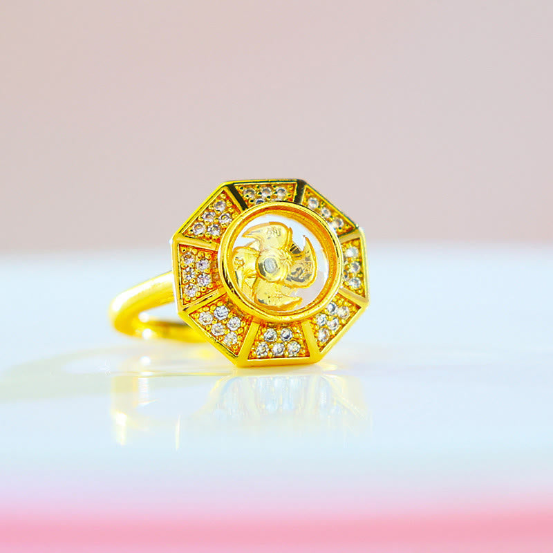 Stone of buddha Gold Plated Copper Windmill Feng Sheng Shui Qi Luck Wealth Adjustable Ring