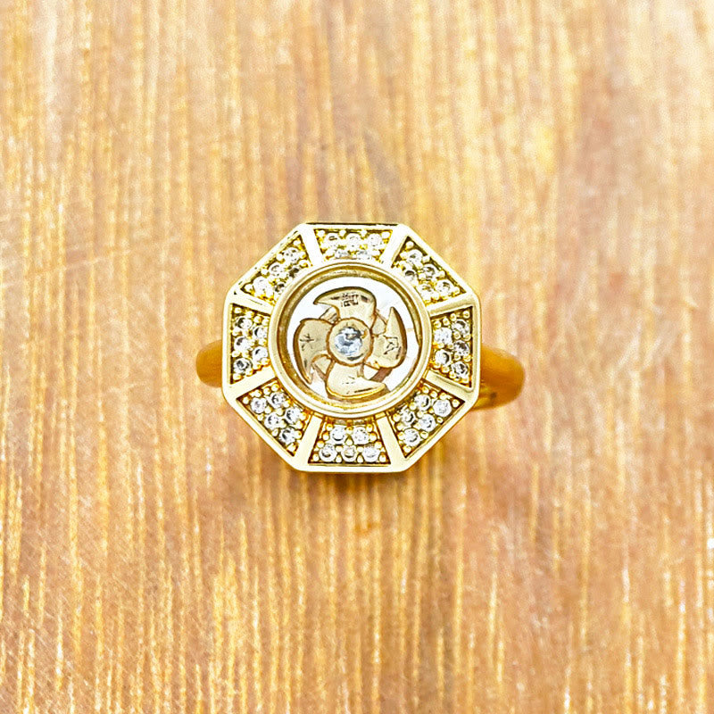 Stone of buddha Gold Plated Copper Windmill Feng Sheng Shui Qi Luck Wealth Adjustable Ring