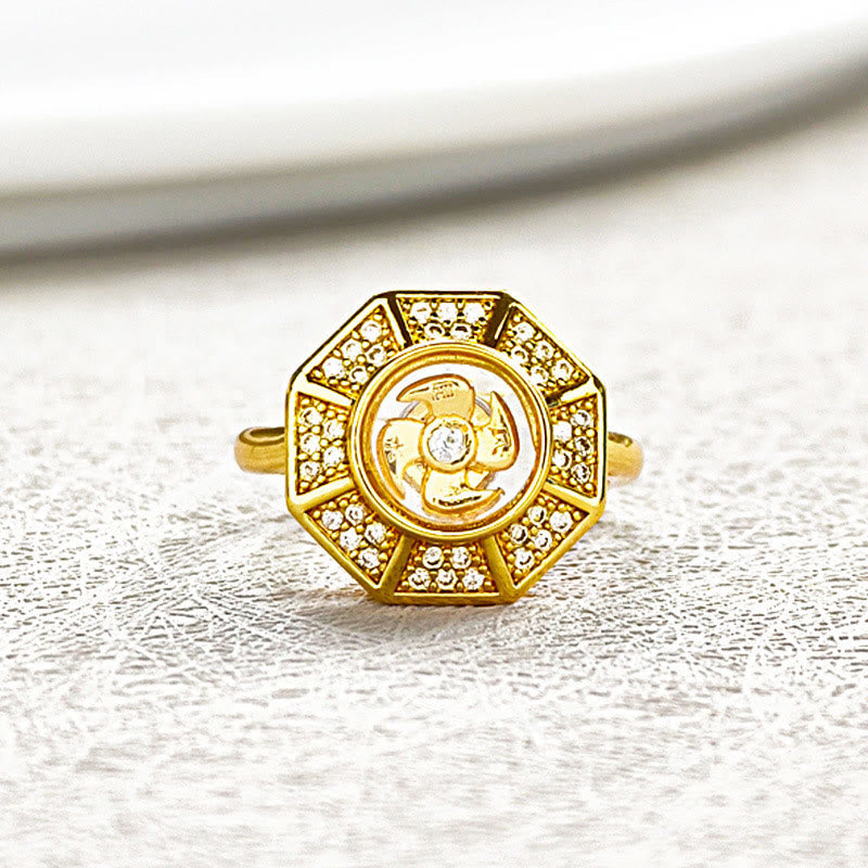 Stone of buddha Gold Plated Copper Windmill Feng Sheng Shui Qi Luck Wealth Adjustable Ring