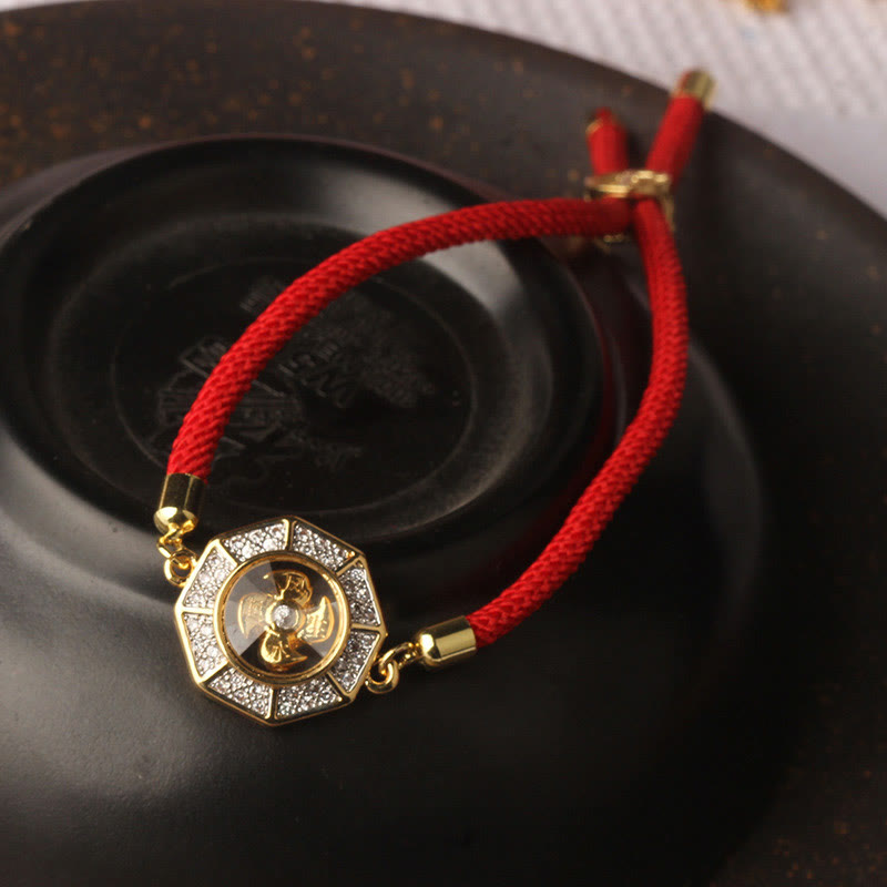 Stone of buddha Copper Brass Rotatable Windmill Feng Sheng Shui Qi Red String Faith Braided Bracelet