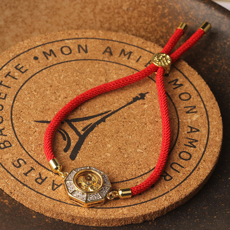 Stone of buddha Copper Brass Rotatable Windmill Feng Sheng Shui Qi Red String Faith Braided Bracelet