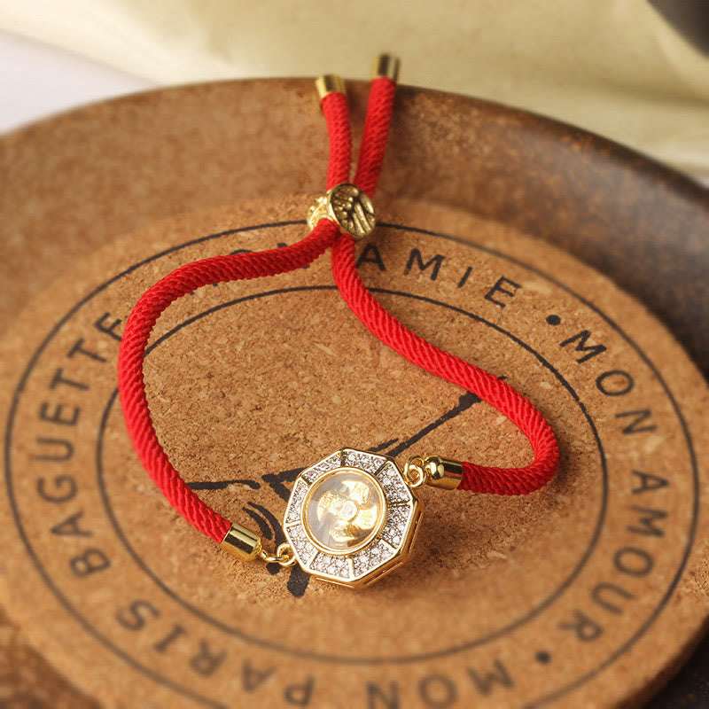 Stone of buddha Copper Brass Rotatable Windmill Feng Sheng Shui Qi Red String Faith Braided Bracelet