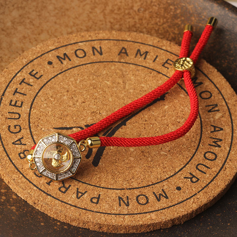 Stone of buddha Copper Brass Rotatable Windmill Feng Sheng Shui Qi Red String Faith Braided Bracelet