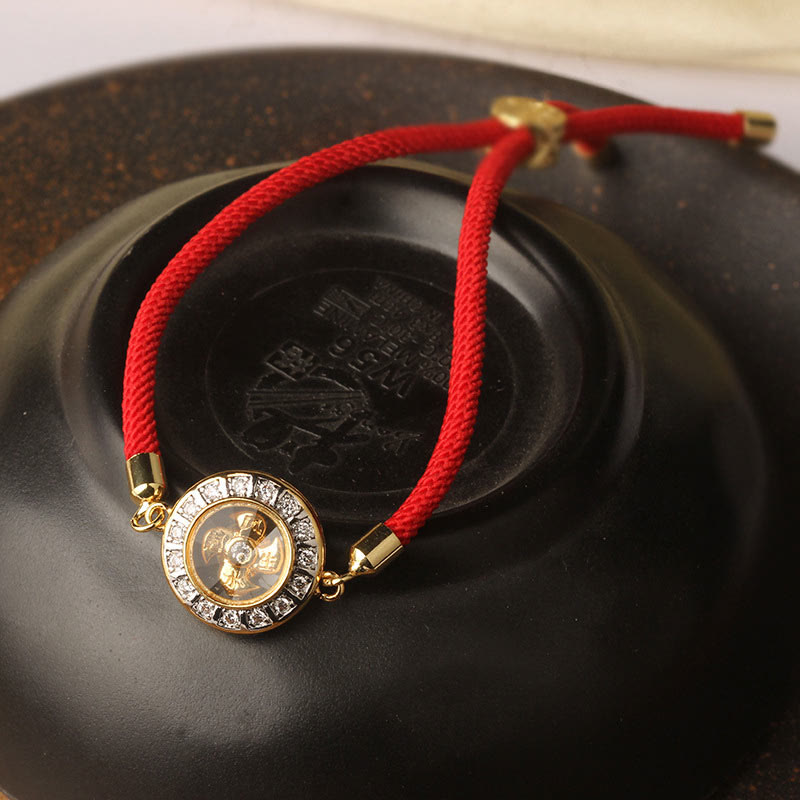 Stone of buddha Copper Brass Feng Sheng Shui Qi Rotatable Windmill  Red String Faith Braided Bracelet