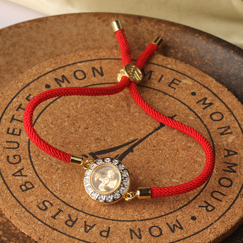 Stone of buddha Copper Brass Feng Sheng Shui Qi Rotatable Windmill  Red String Faith Braided Bracelet