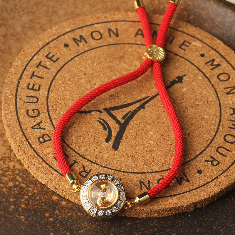 Stone of buddha Copper Brass Feng Sheng Shui Qi Rotatable Windmill  Red String Faith Braided Bracelet