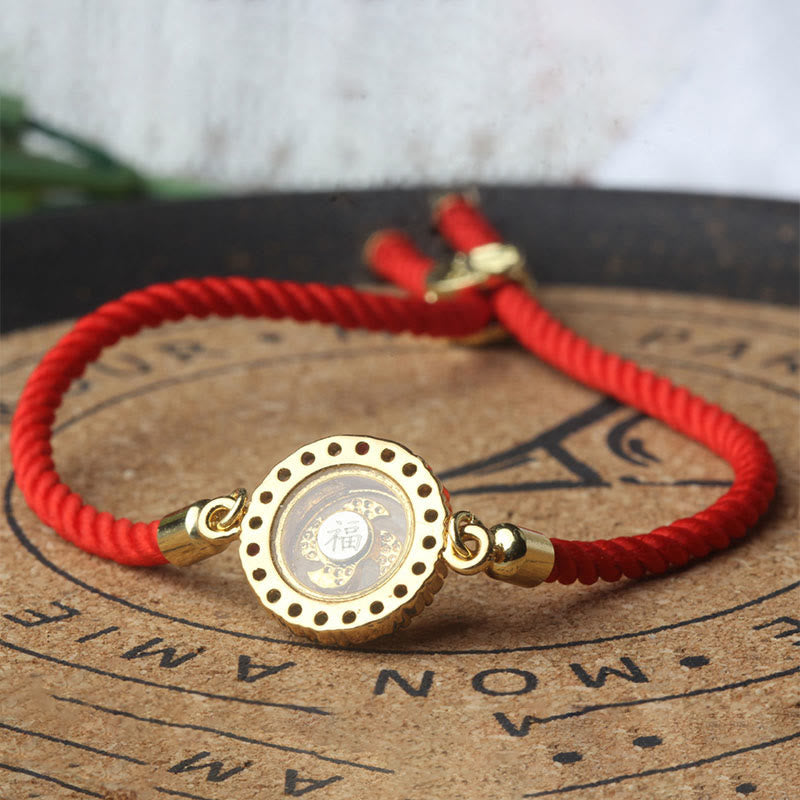 Stone of buddha Copper Brass Color Rotatable Windmill Feng Sheng Shui Qi Fu Red String Faith Braided Bracelet