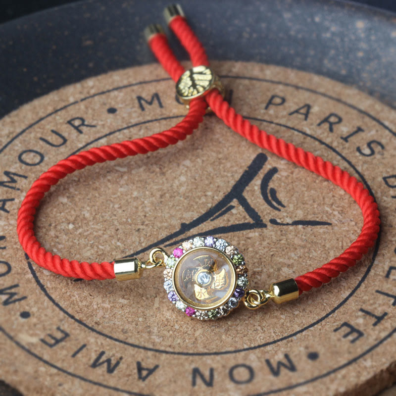 Stone of buddha Copper Brass Color Rotatable Windmill Feng Sheng Shui Qi Fu Red String Faith Braided Bracelet