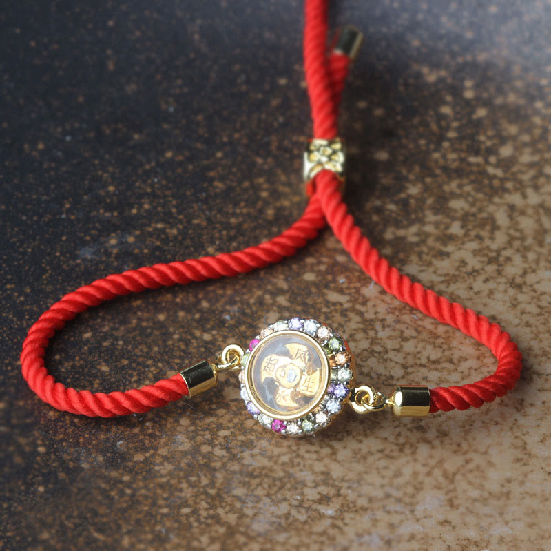 Stone of buddha Copper Brass Color Rotatable Windmill Feng Sheng Shui Qi Fu Red String Faith Braided Bracelet