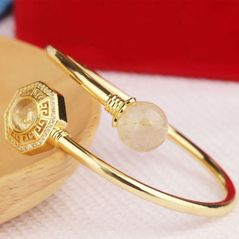 Stone of buddha Rutilated Quartz Copper Brass Rotatable Windmill Feng Sheng Shui Qi Courage Bracelet Bangle