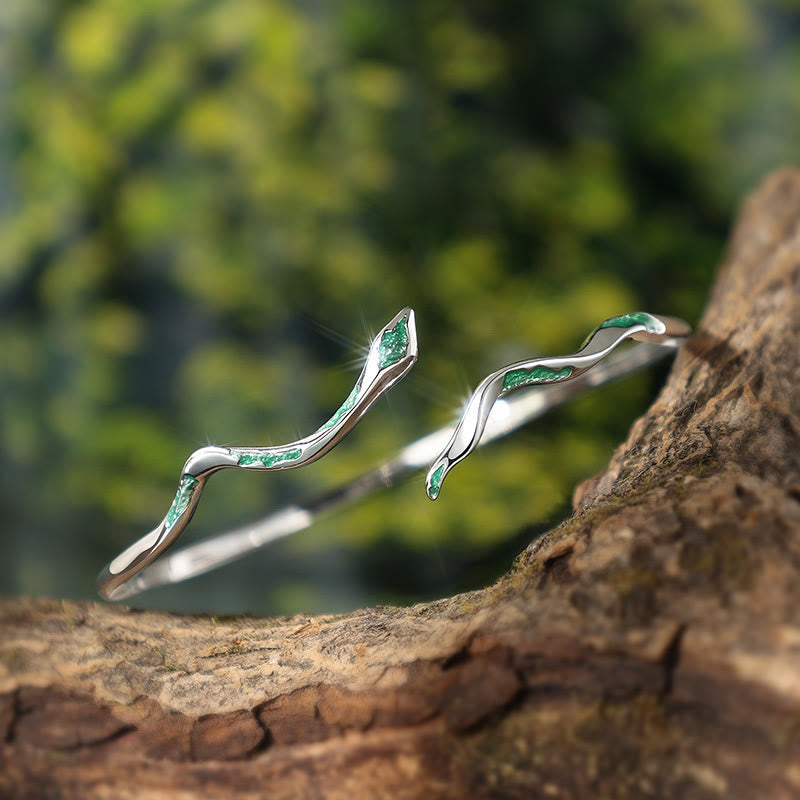 Stone of buddha 925 Sterling Silver Green Snake Enamel Craft Year Of The Snake Calm Cuff Bracelet Bangle