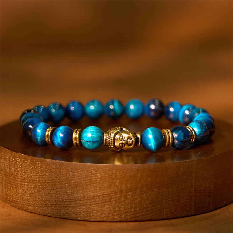 Stone of buddha Blue Green Red Tiger Eye Buddha Head Balance Bracelet