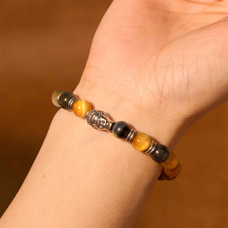 Stone of buddha Blue Green Red Tiger Eye Buddha Head Balance Bracelet