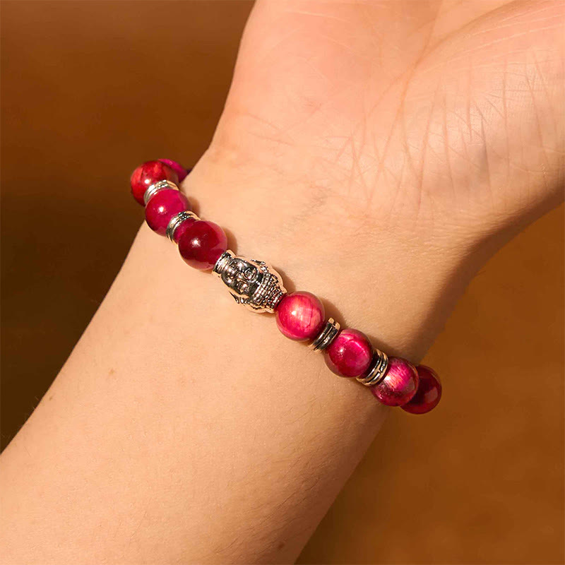 Stone of buddha Blue Green Red Tiger Eye Buddha Head Balance Bracelet