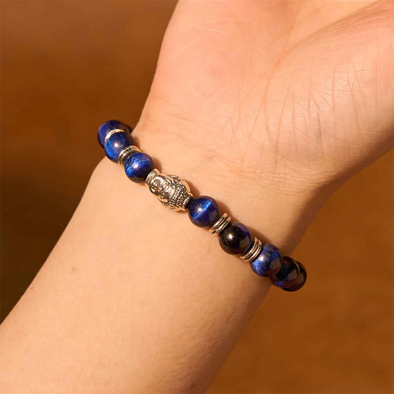 Stone of buddha Blue Green Red Tiger Eye Buddha Head Balance Bracelet