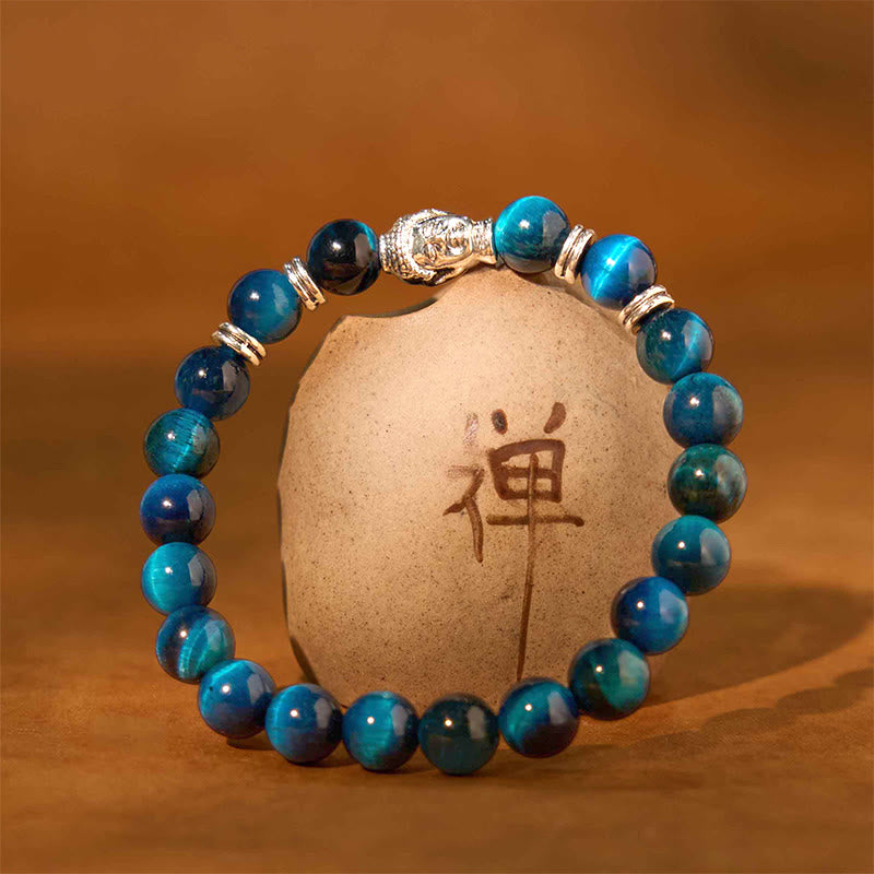 Stone of buddha Blue Green Red Tiger Eye Buddha Head Balance Bracelet