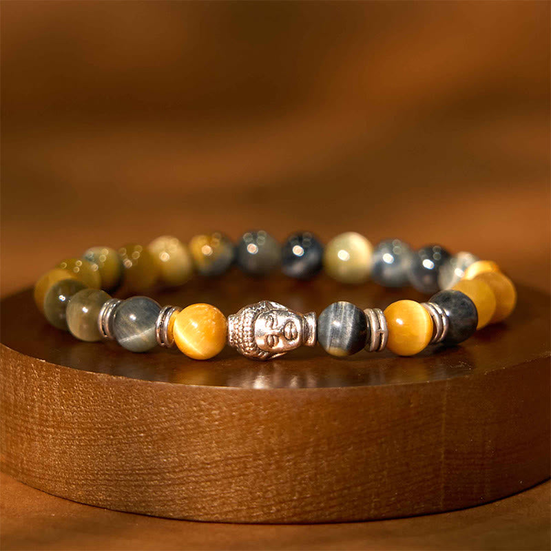 Stone of buddha Blue Green Red Tiger Eye Buddha Head Balance Bracelet