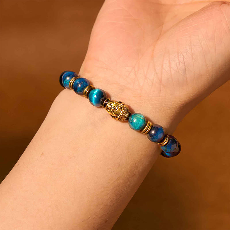 Stone of buddha Blue Green Red Tiger Eye Buddha Head Balance Bracelet