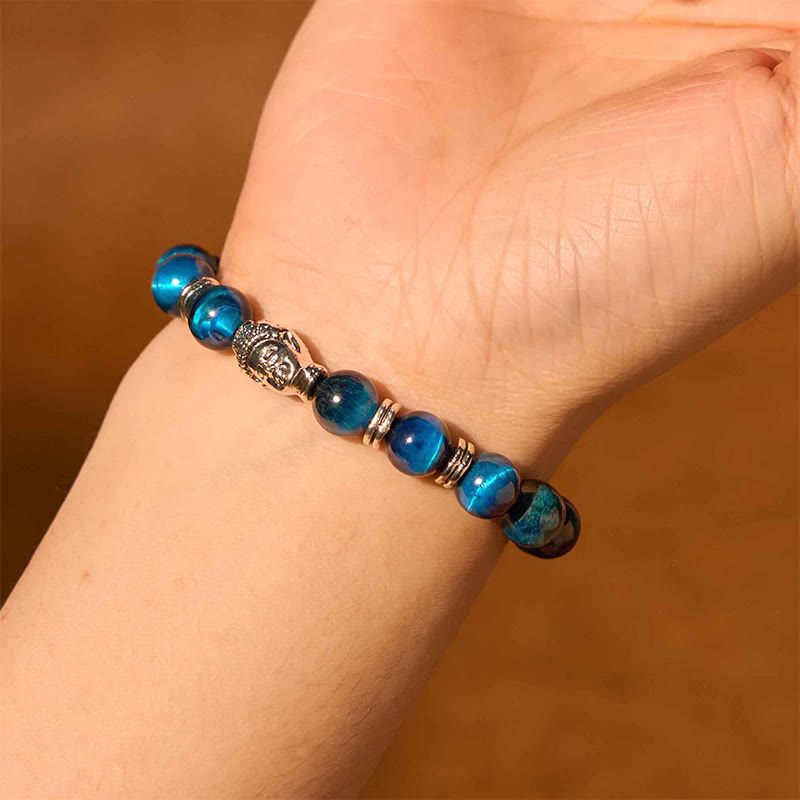 Stone of buddha Blue Green Red Tiger Eye Buddha Head Balance Bracelet
