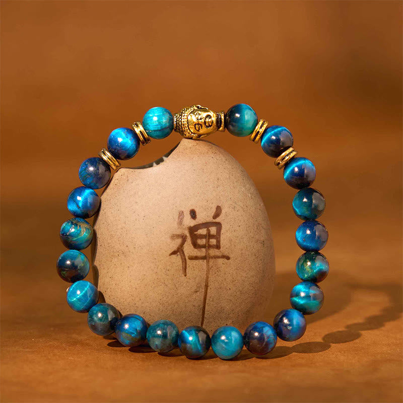 Stone of buddha Blue Green Red Tiger Eye Buddha Head Balance Bracelet