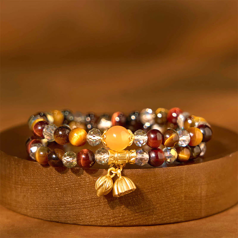 Stone of buddha Colorful Tiger Eye Lotus Multi-circle Elastic Rope Protection Bracelet