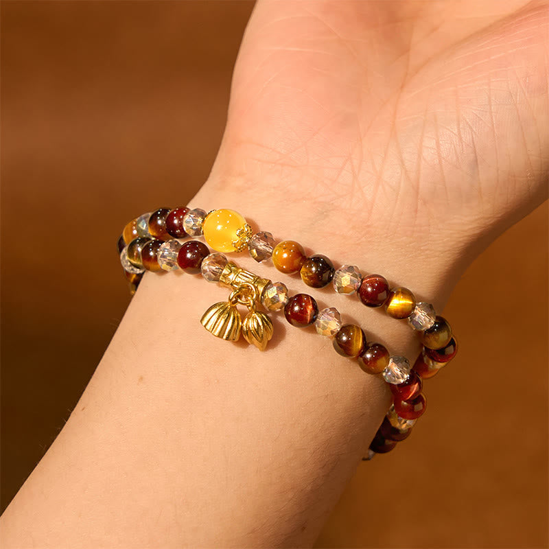 Stone of buddha Colorful Tiger Eye Lotus Multi-circle Elastic Rope Protection Bracelet