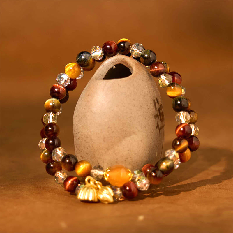 Stone of buddha Colorful Tiger Eye Lotus Multi-circle Elastic Rope Protection Bracelet