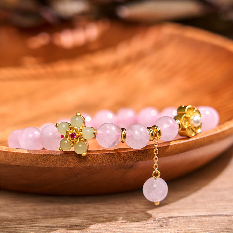 Stone of buddha Pink Crystal Citrine Flower Warmth Bracelet