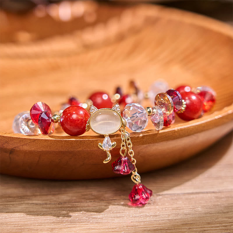 Stone of buddha Amethyst Green Crystal Red Crystal Cat Balance Bracelet