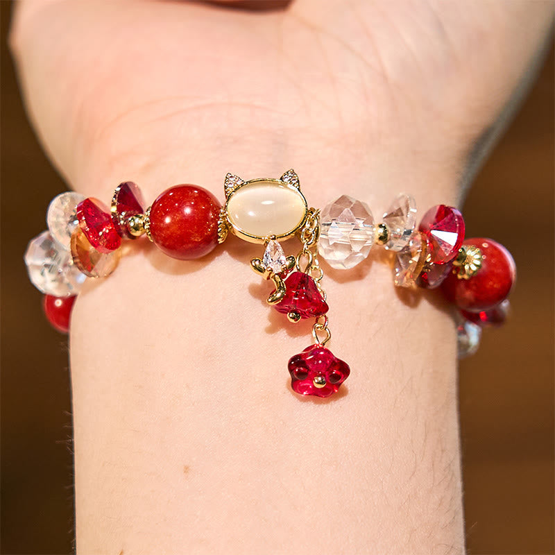 Stone of buddha Amethyst Green Crystal Red Crystal Cat Balance Bracelet