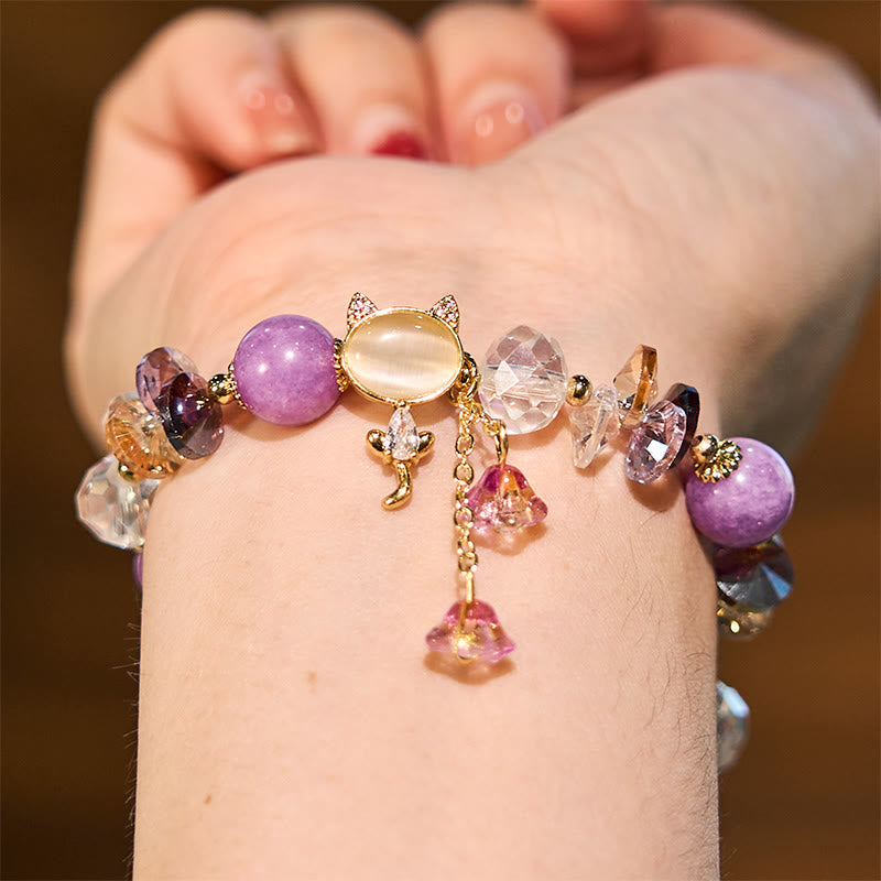 Stone of buddha Amethyst Green Crystal Red Crystal Cat Balance Bracelet
