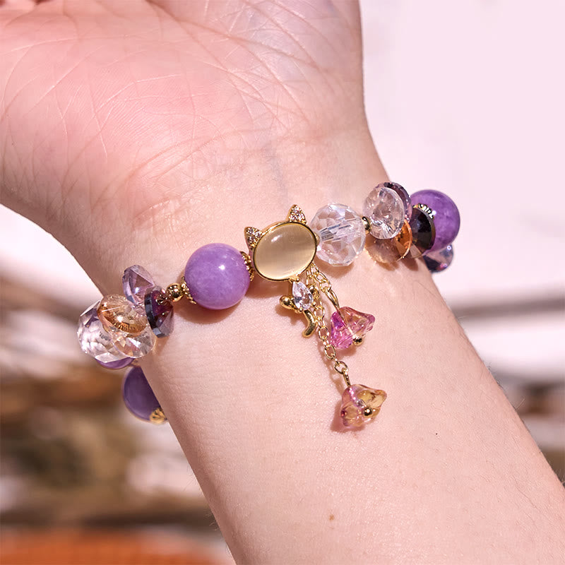 Stone of buddha Amethyst Green Crystal Red Crystal Cat Balance Bracelet