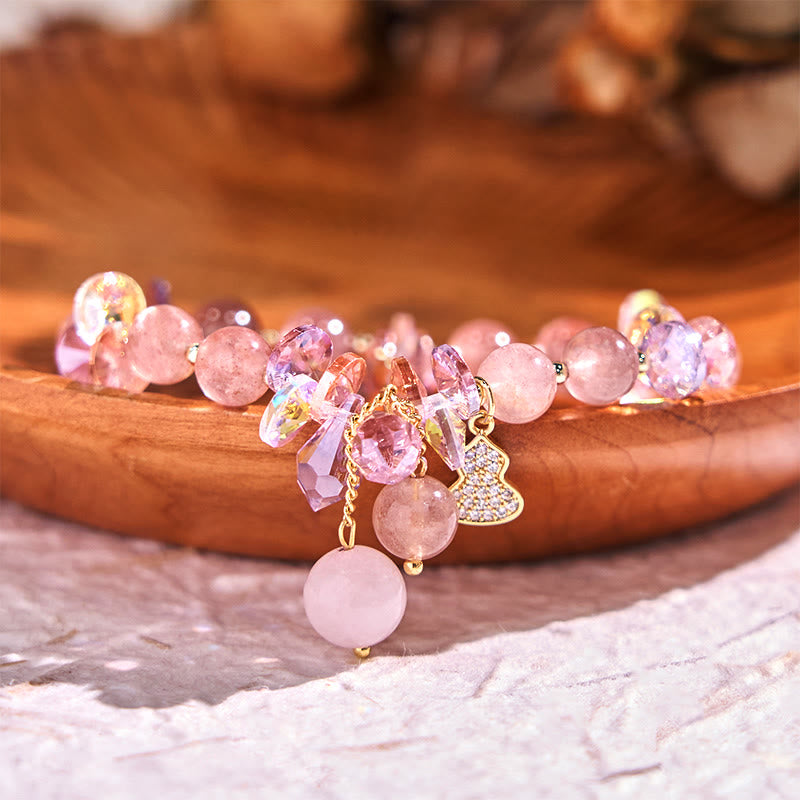 Stone of buddha Strawberry Quartz Crystal Gourd Positive Bracelet