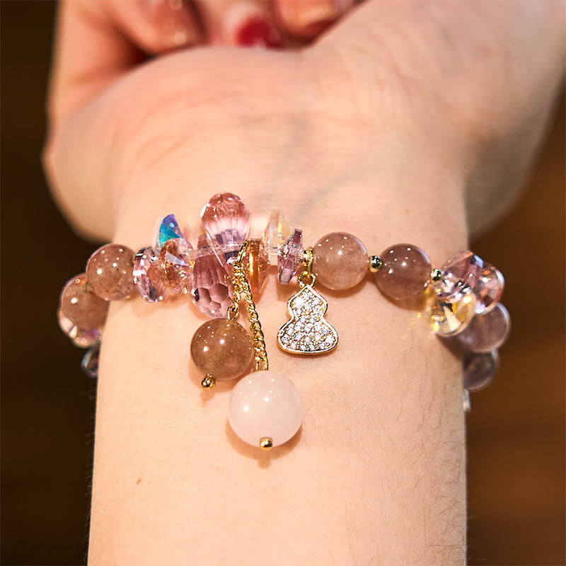 Stone of buddha Strawberry Quartz Crystal Gourd Positive Bracelet