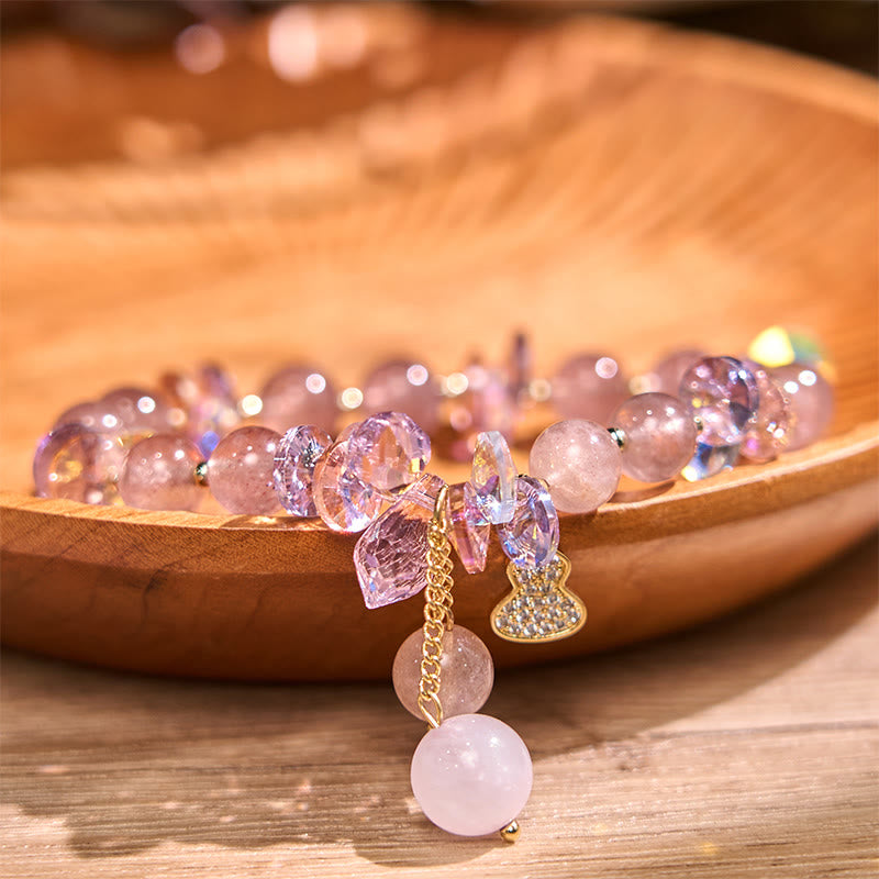 Stone of buddha Strawberry Quartz Crystal Gourd Positive Bracelet