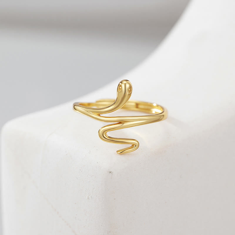Stone of buddha 925 Sterling Silver Golden Snake Year Of The Snake Calm Balance Adjustable Ring