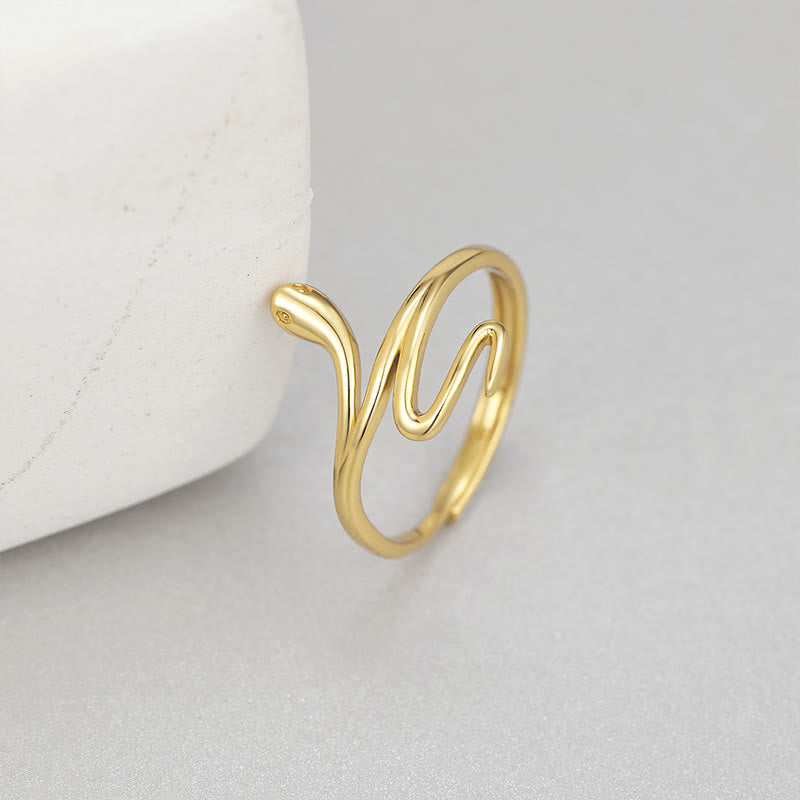 Stone of buddha 925 Sterling Silver Golden Snake Year Of The Snake Calm Balance Adjustable Ring